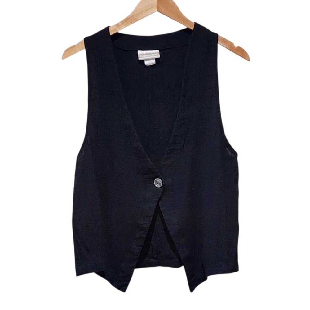 Vintage Black Sleeveless V-Neck Button Vest